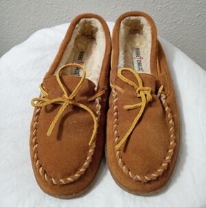 Women's Minnetoka Suede Casual Moccasins with Sheepskin Flat Shoes size 8